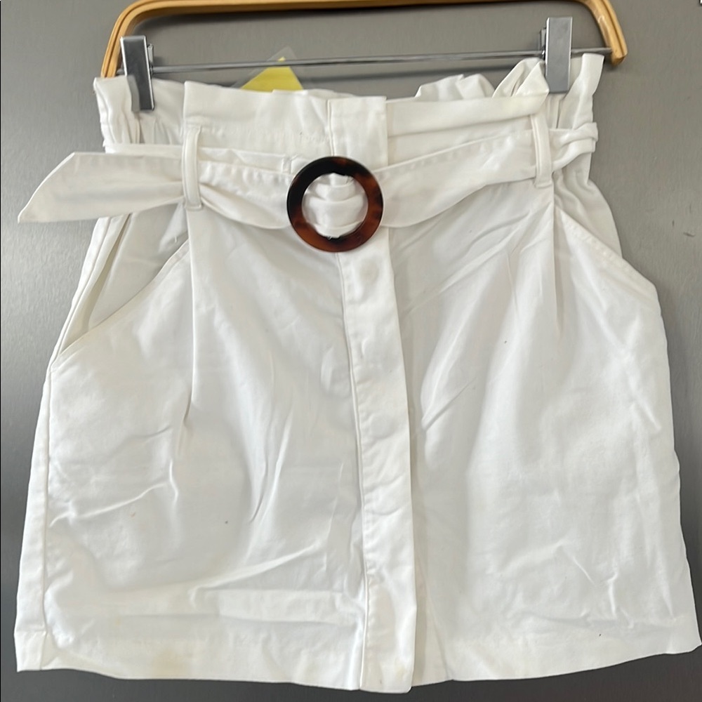 White Paperbag Waist Shorts with Belt